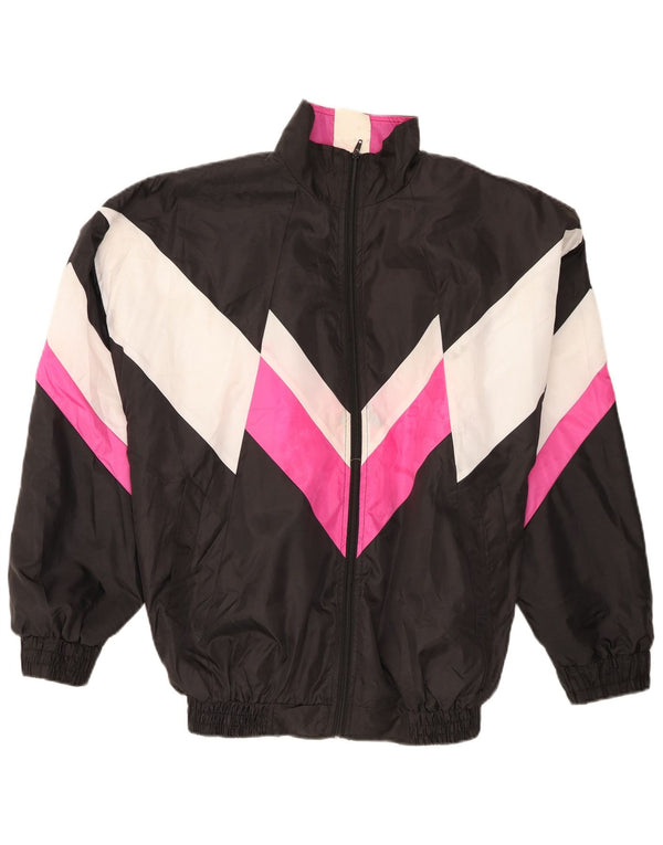 vintage Mens Survêtement Top Veste XL Noir Colourblock Polyester