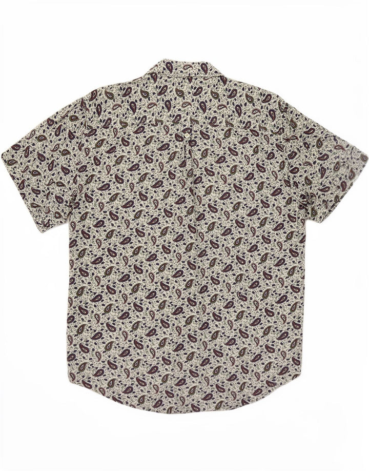 Benetton Chemise à Manches Courtes Homme Petit Blanc Paisley Viscose