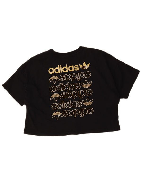 Adidas Womens Crop Oversize Graphic T-Shirt Top UK 8 Petit Coton Noir