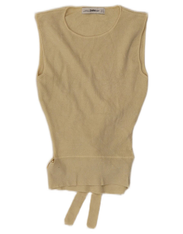 ZARA Femme Crop Vest Débardeur UK 12 Medium Jaune Viscose