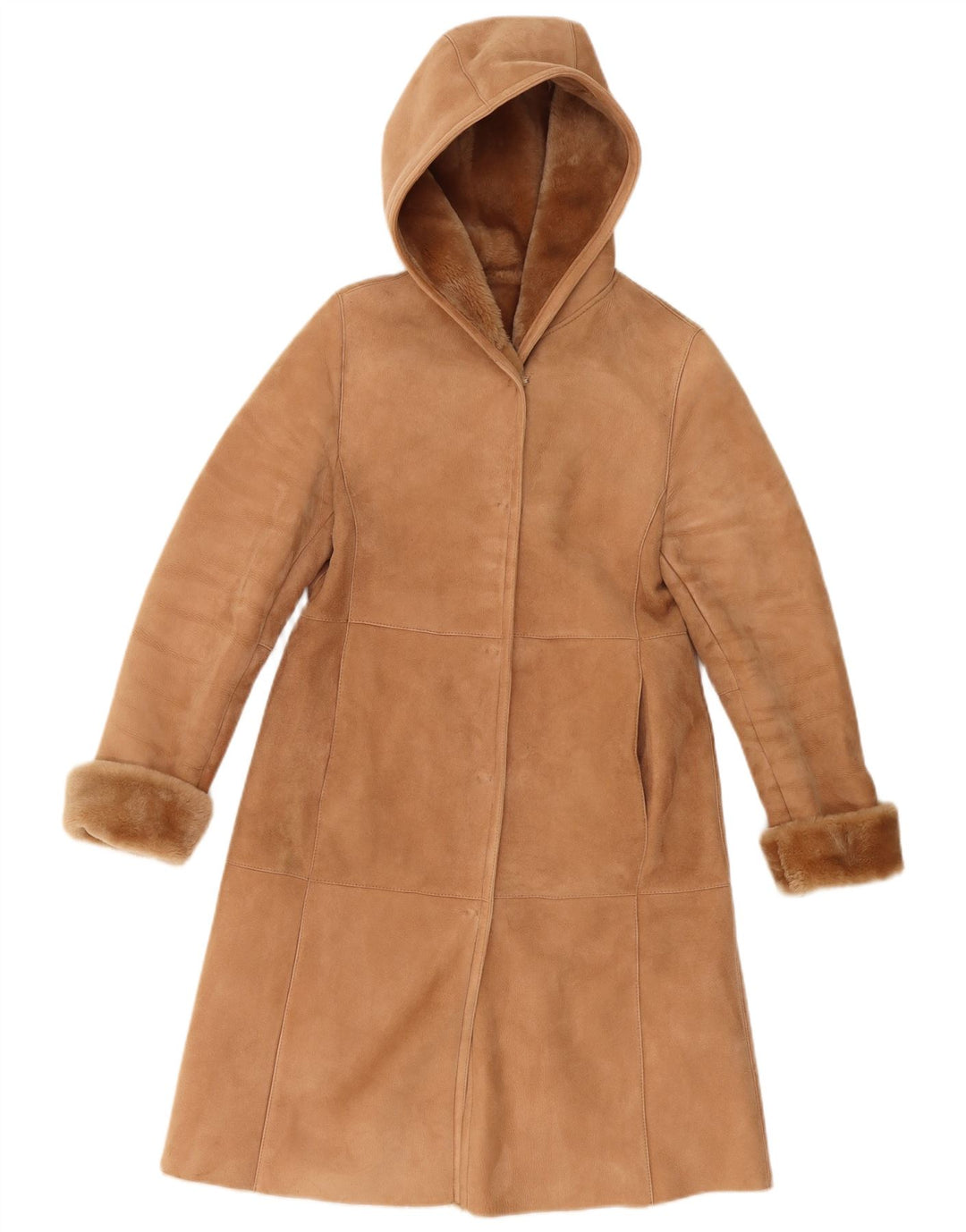 vintage Femme Manteau en peau de mouton à capuche UK 10 Petit Beige