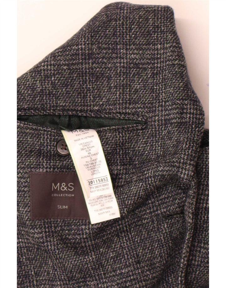 Marks & Spencer Veste blazer à 2 boutons pour homme UK 36 Petit carreaux bleu marine