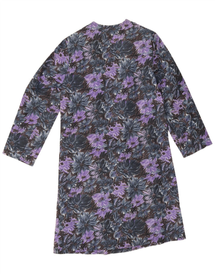 vintage Femme Pardessus UK 14 Moyen Violet Floral Polyamide