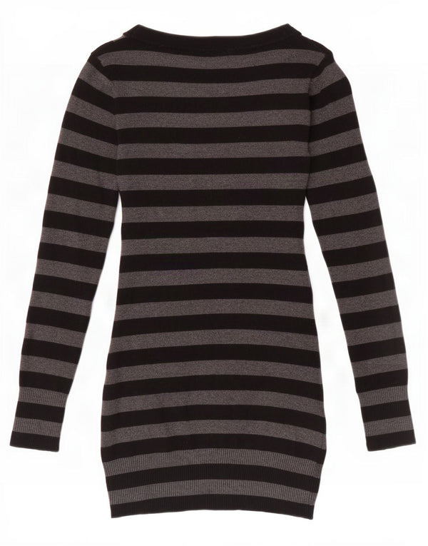Jane Norman Pull long à col en V pour femme UK 10 Petit gris rayé