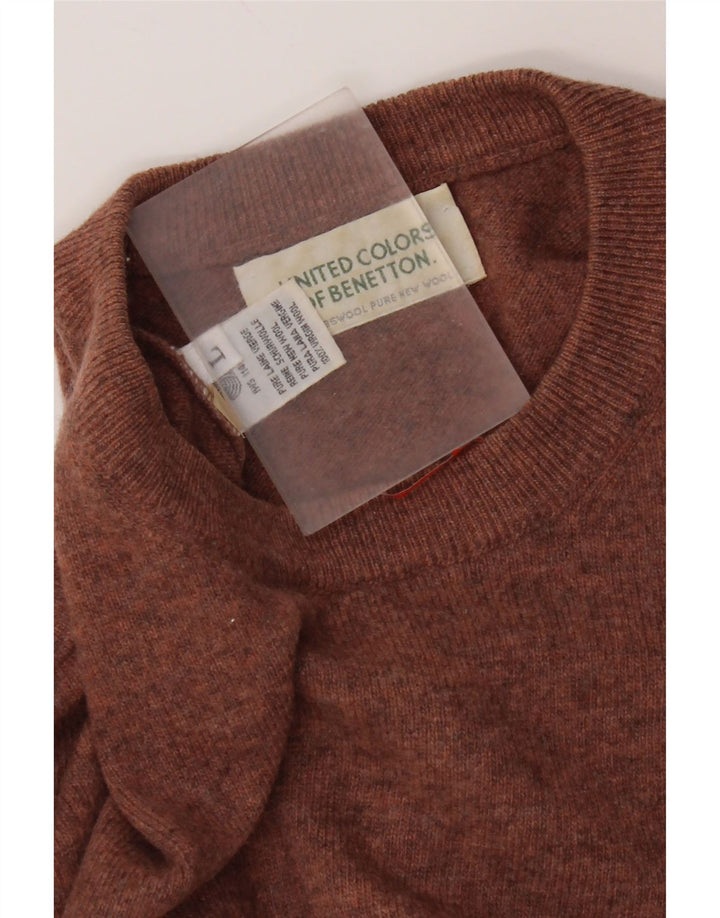 Benetton Pull à col rond pour homme en laine vierge marron