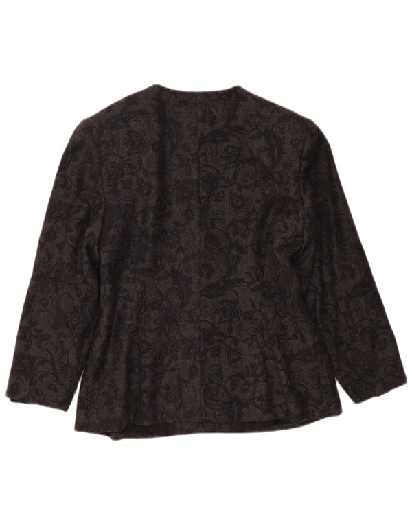 vintage Femme 4 Bouton Blazer Veste IT 46 Grande Laine Florale Grise
