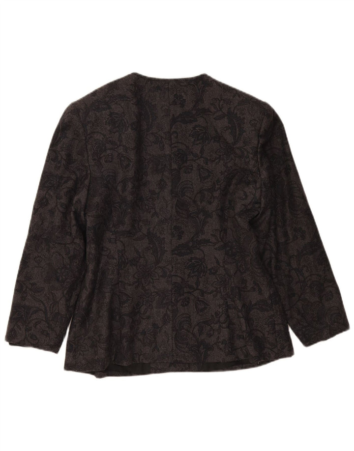 vintage Femme 4 Bouton Blazer Veste IT 46 Grande Laine Florale Grise