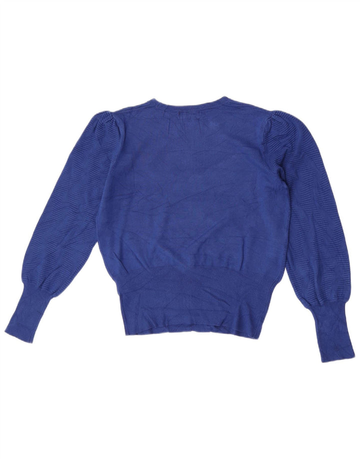 Marks & Spencer Pull à col rond pour femme UK 14 Bleu moyen géométrique