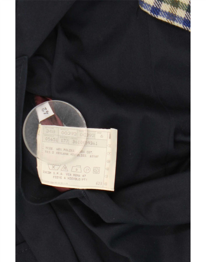 vintage Femme Réversible Pardessus IT 42 Moyen Bleu Marine Polyester