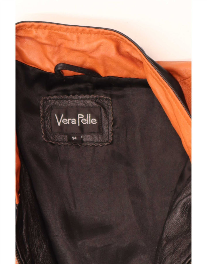 veste de course en cuir vintage pour hommes IT 54 XL Colorblock orange