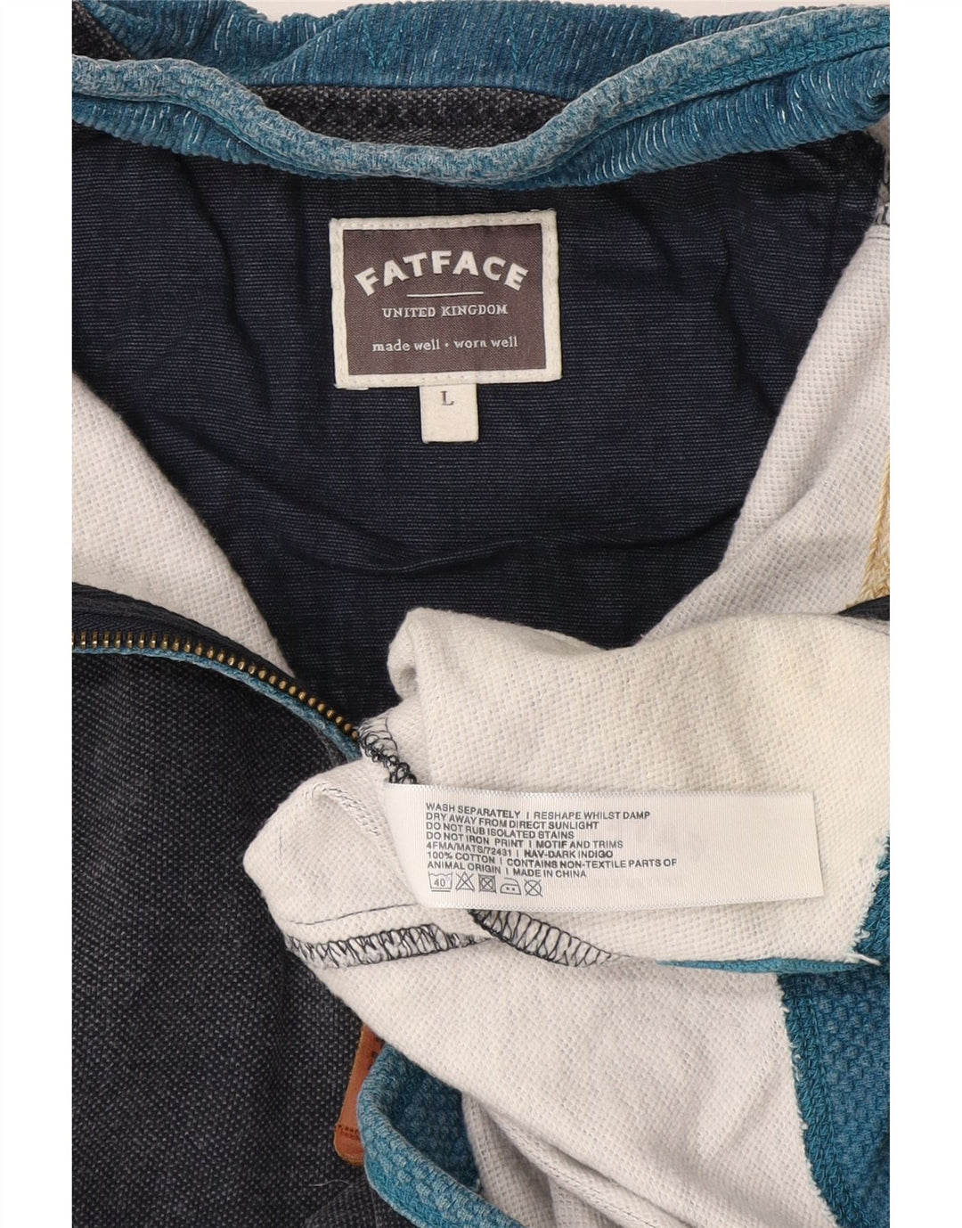 Fat Face Sweat-shirt à col zippé pour homme en coton bleu marine Taille L