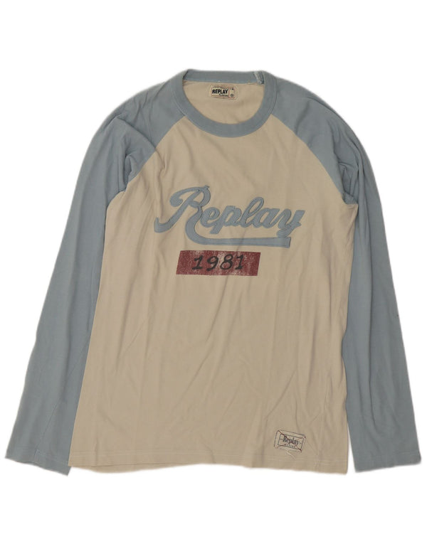 Replay Haut graphique à manches longues pour homme en coton color block blanc cassé moyen