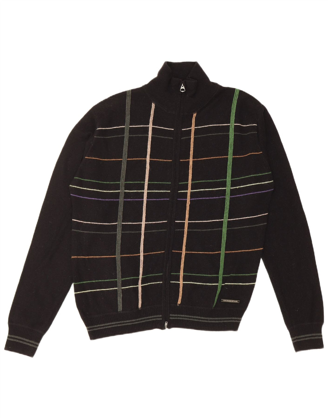 Ocean Star Cardigan pour homme en laine rayée noire moyenne