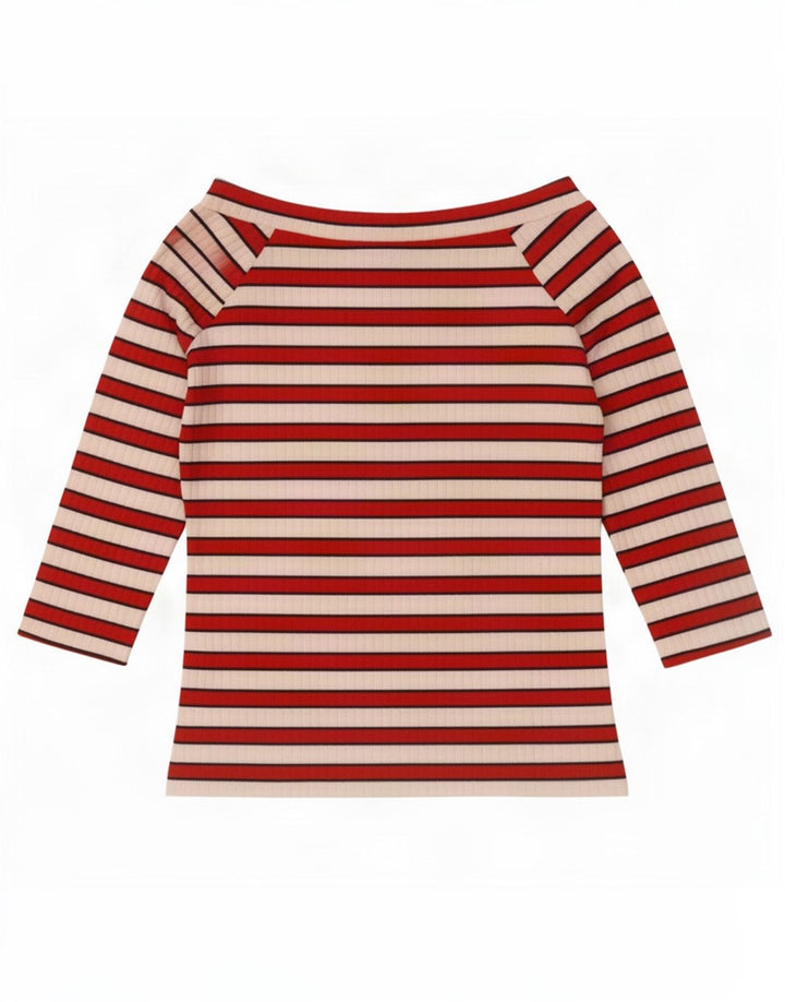 Marks & Spencer Haut à épaules dénudées pour femme Manches 3/4 UK 12 Rayé rouge moyen