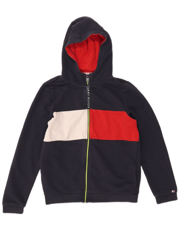 TOMMY HILFIGER Pull à capuche zippé pour garçon 11-12 ans Bleu marine Colourblock