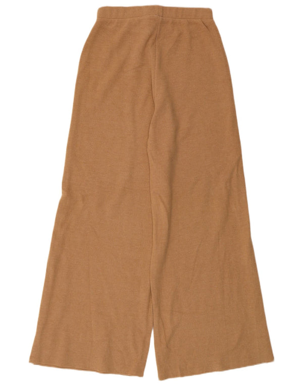 Zara Pantalon de survêtement en tricot à jambe large pour femme UK 12 Coton beige moyen