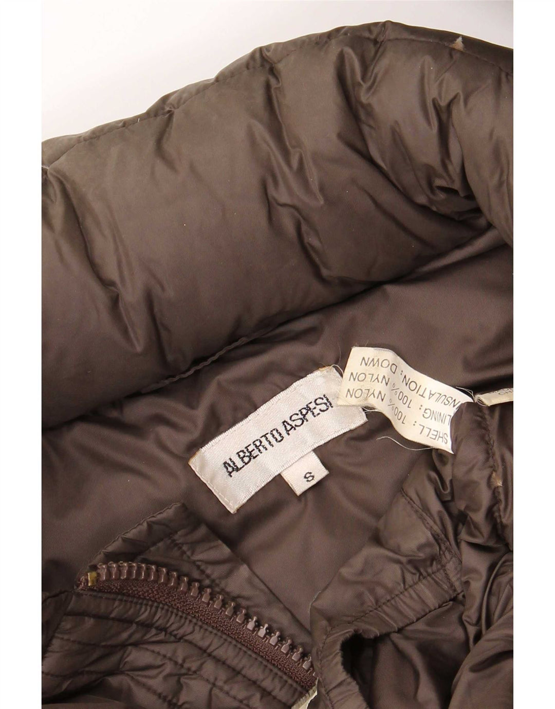 Alberto Aspesi Veste matelassée à capuche pour homme UK 36 Petit nylon marron