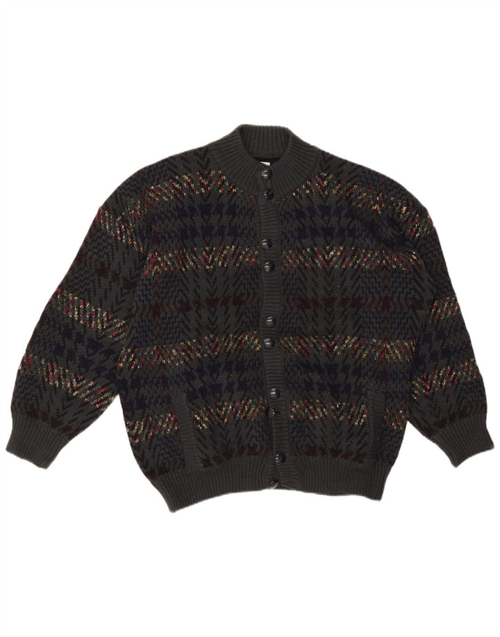 vintage Mens Cardigan Pull XL Gris Pied-de-poule