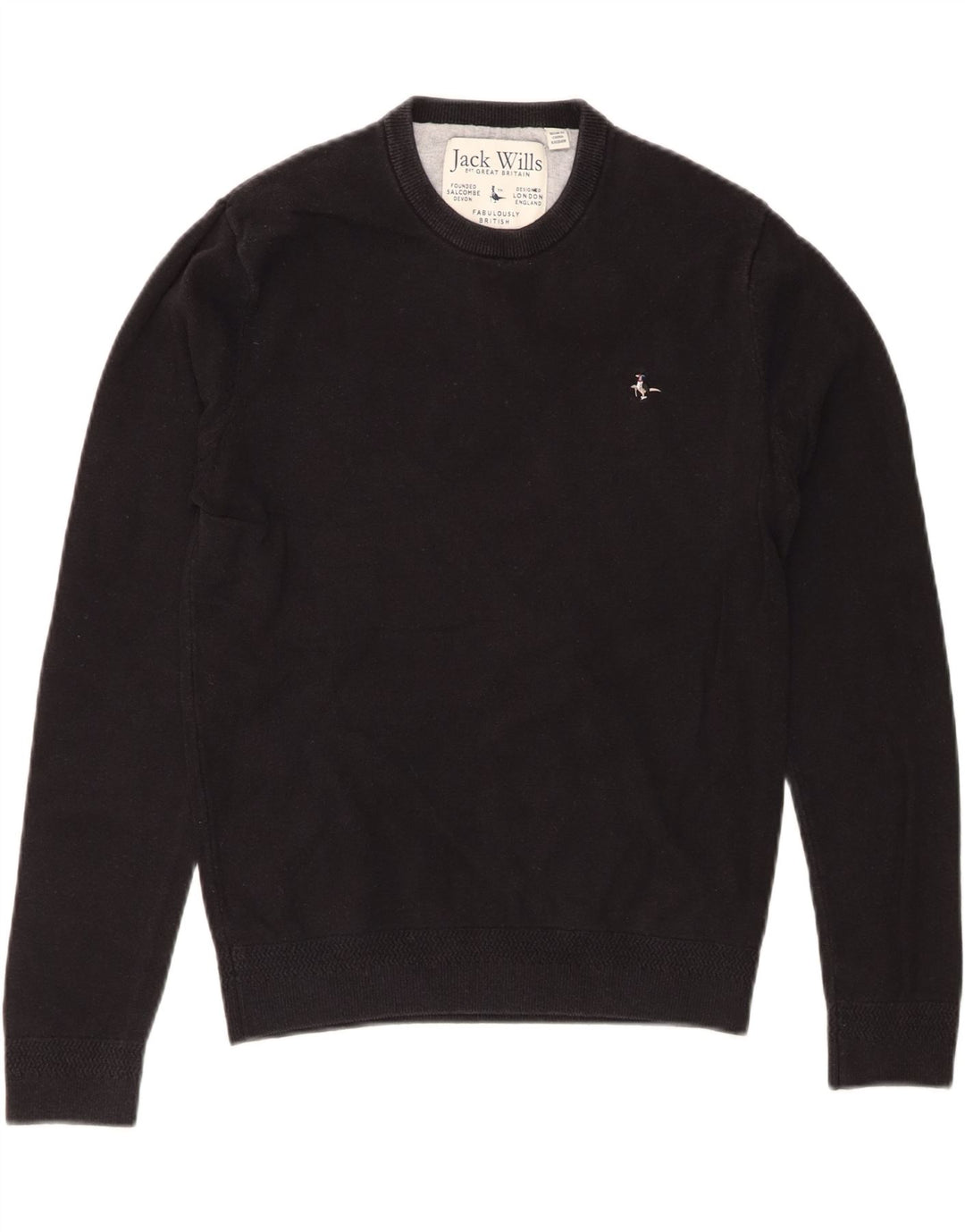 JACK WILLS Mens Crew Neck Jumper Sweater Small Black Cotton Vintage Jack Wills and Second-Hand Jack Wills from Messina Hembry 