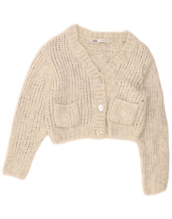 Zara Womens Crop Cardigan Sweater UK 10 Petit Nylon Gris
