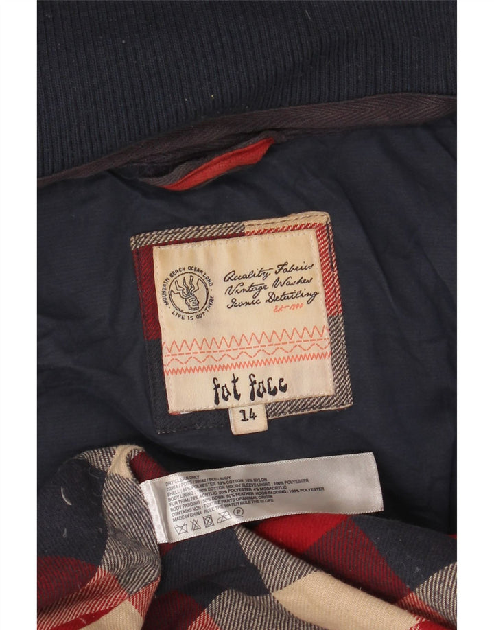 FAT FACE Veste matelassée à capuche pour femme UK 14 Large Bleu Marine Polyester