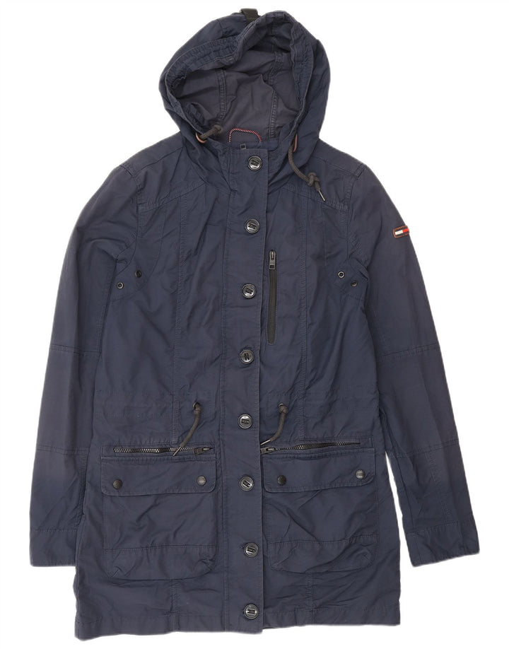 TOMMY HILFIGER Veste parka à capuche surdimensionnée pour femme UK 10 Small Bleu marine