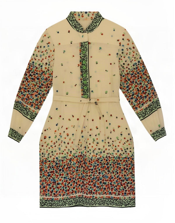 vintage Femme Manches Longues Robe Basique UK 10 Petit Beige Floral