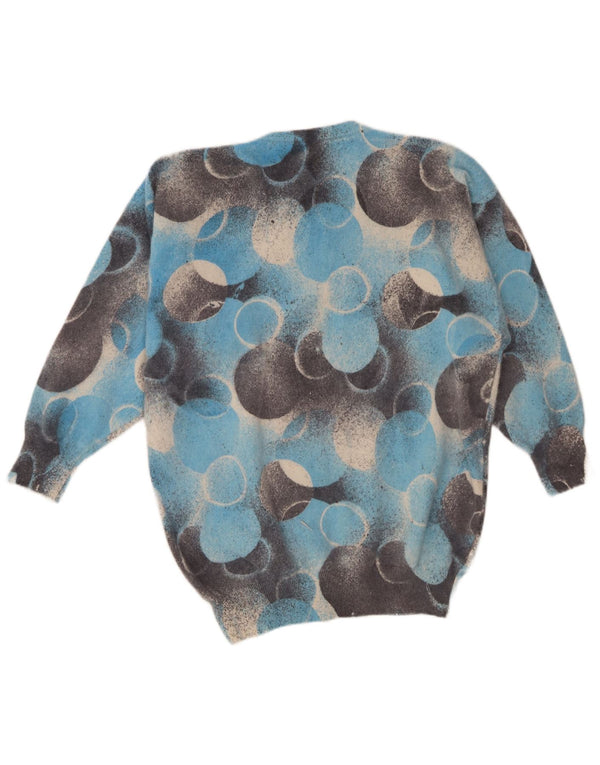 vintage Womens Crew Neck Jumper Sweater UK 14 Grand Bleu Géométrique