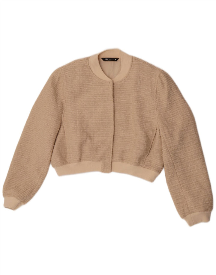 Zara Womens Bomber Jacket UK 16 Grand Coton Beige