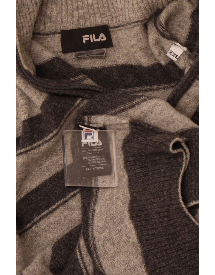 FILA Pull à col zippé pour homme 2XL en laine rayée grise