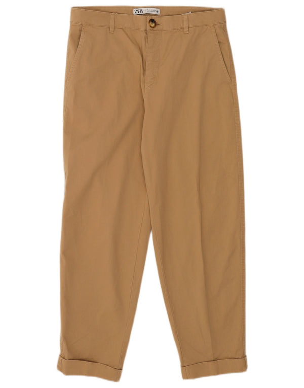 Zara Pantalon chino court fuselé pour femme EU 40 Medium W30 L25 Beige