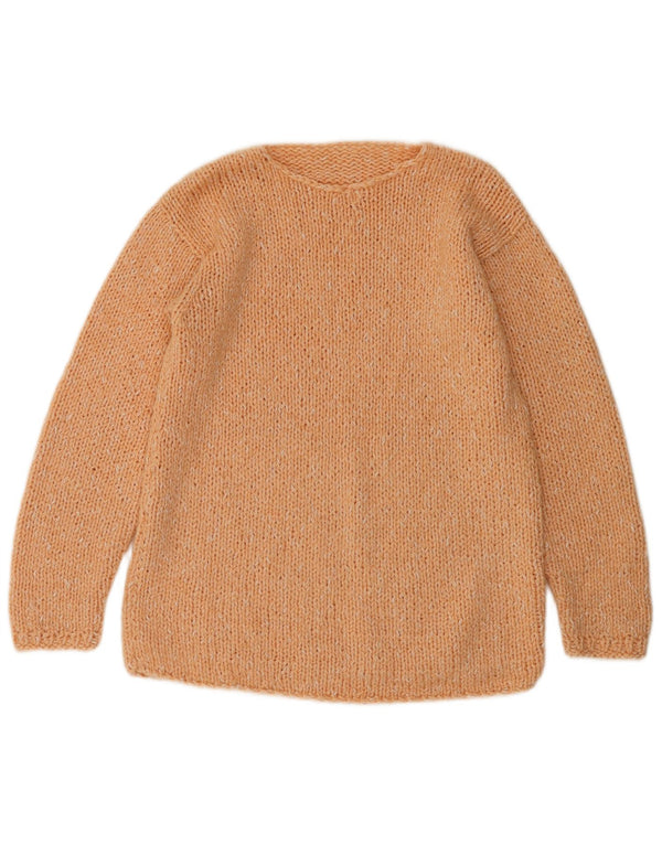 vintage Femmes Bateau Cou Jumper Pull UK 12 Moyen Orange Moucheté