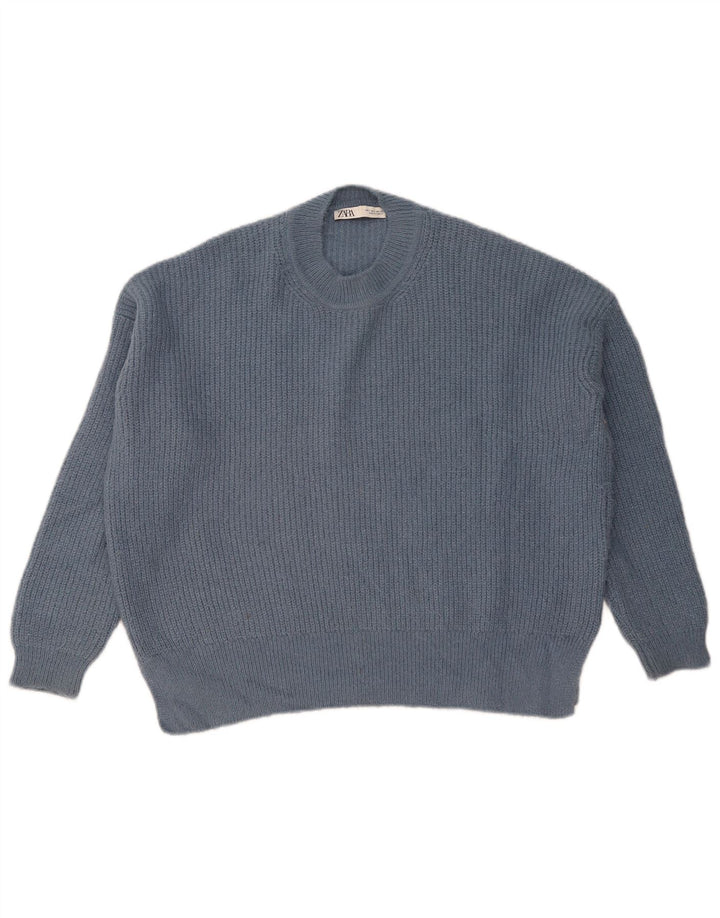 ZARA Pull surdimensionné à col rond pour femme UK 10 Petit Bleu marine