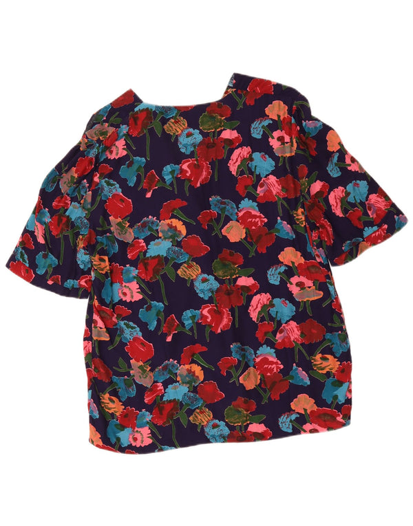 vintage Femme Chemise à manches courtes Blouse UK 16 Grand Bleu Marine Floral