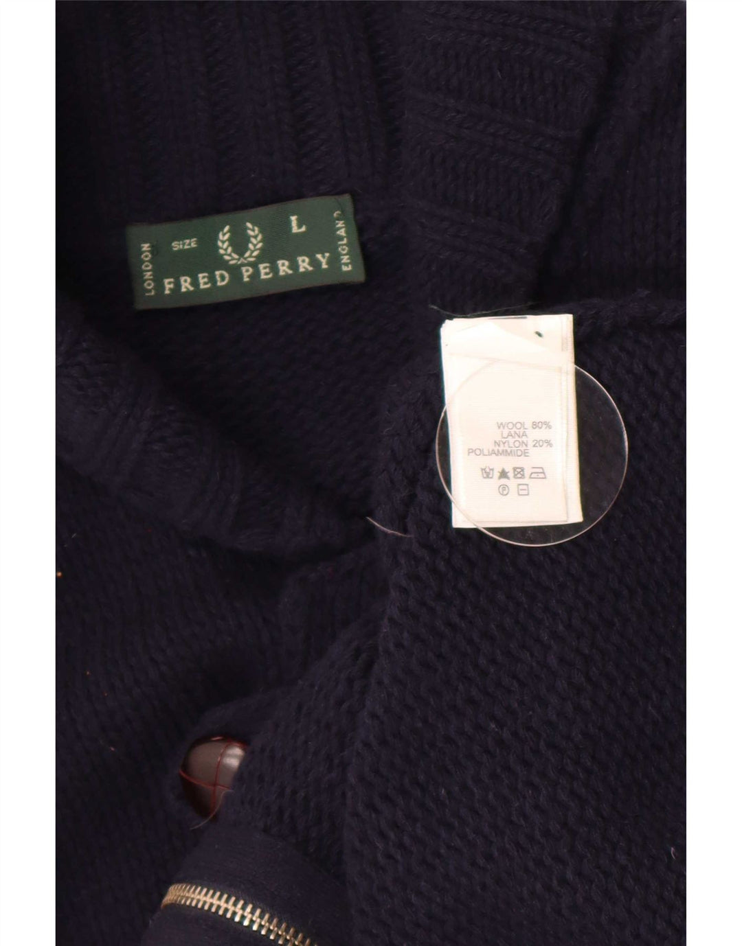 Fred Perry Cardigan Homme Pull Large Bleu Marine Laine
