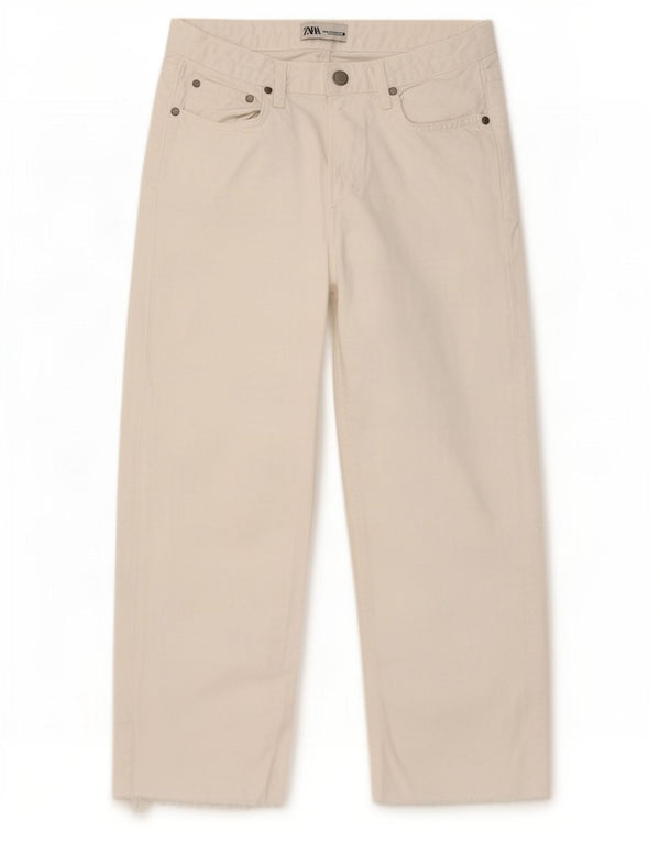 Zara Jean court à jambe large pour femme EU 34 XS W26 L24 en coton blanc