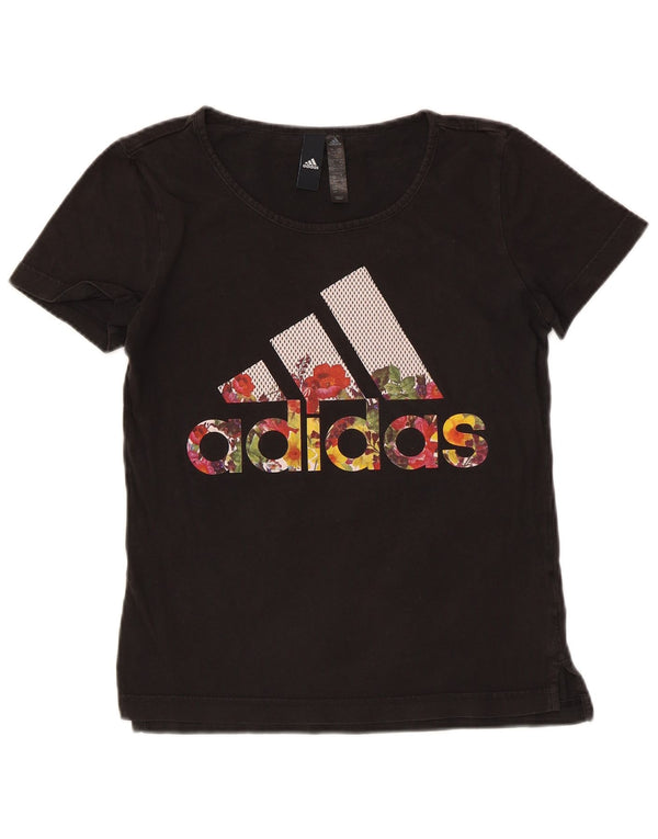 Adidas T-shirt graphique pour femme UK 8/10 Petit coton noir