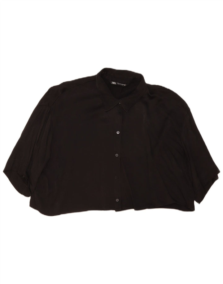 Zara Chemisier court surdimensionné à manches courtes pour femme UK 14 Noir moyen