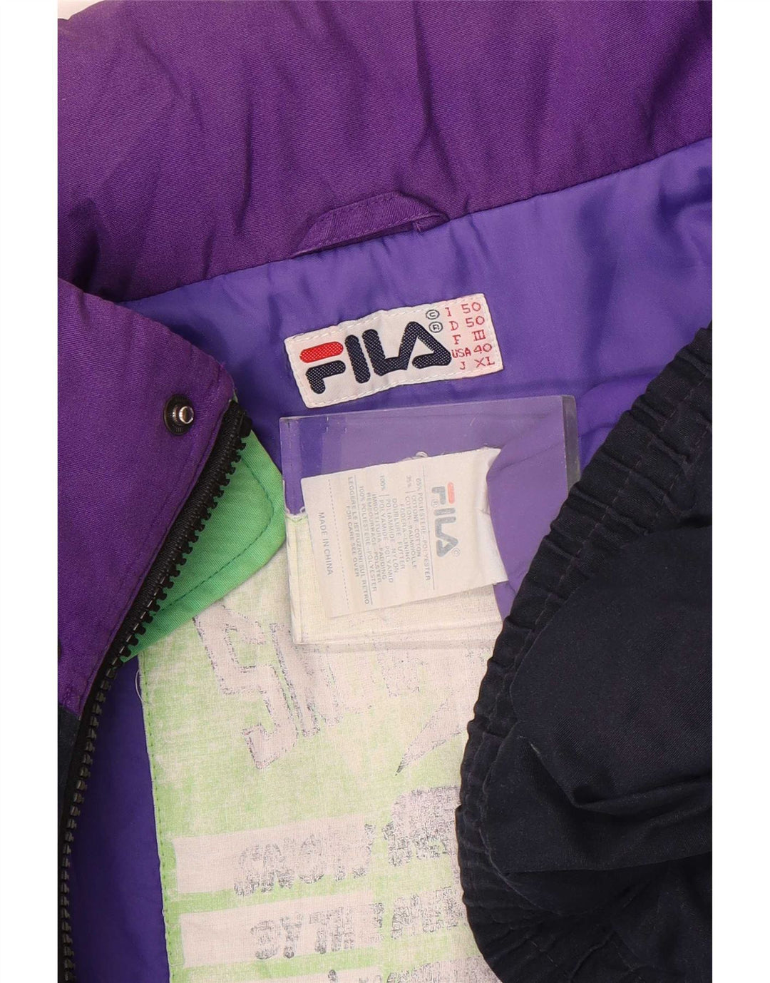 Fila Veste de ski à capuche pour homme IT 50 Large Bleu Marine Colorblock Polyester
