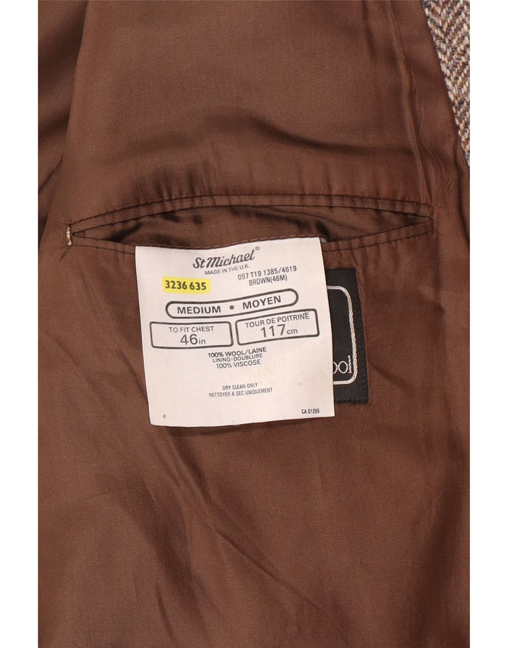 St Michael Veste blazer à 2 boutons pour homme UK 38 en laine à chevrons marron moyen