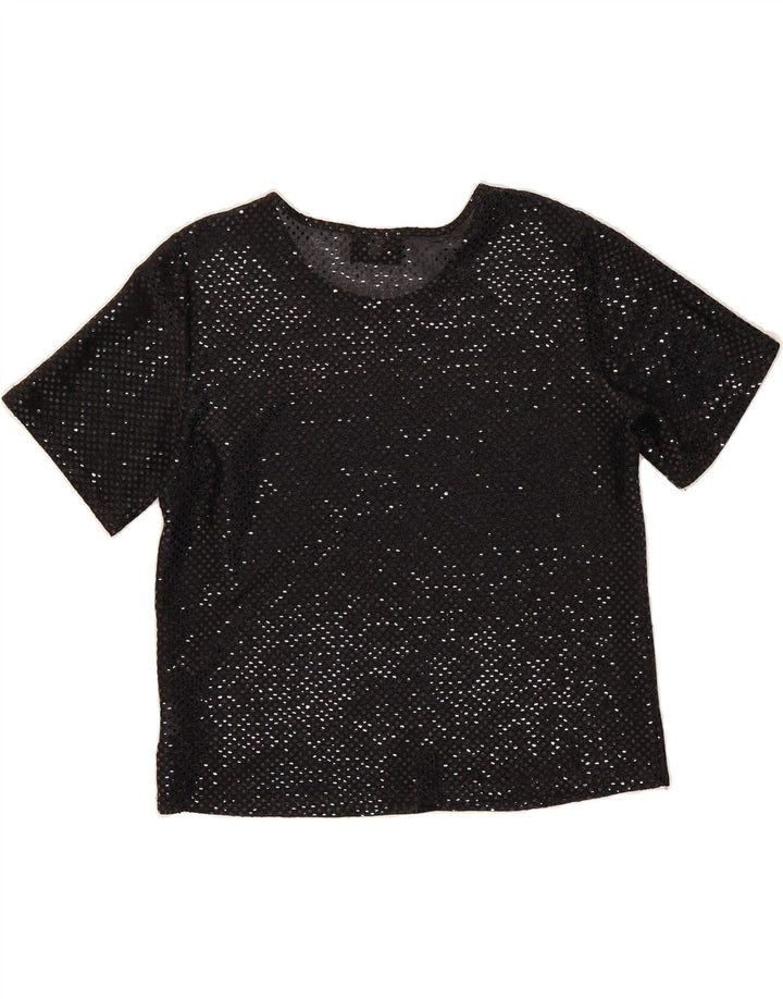 MOSAIC Womens Slim Fit Blouse Top UK 14 Medium Black Nylon Vintage Mosaic and Second-Hand Mosaic from Messina Hembry 