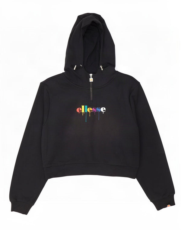 Ellesse Pull à capuche surdimensionné graphique pour femme UK 14 Large Noir Coton