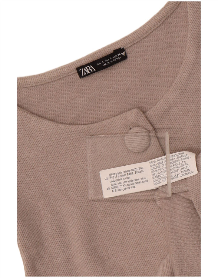 Zara Femme Cardigan sans manches Top UK 8 Small Beige Polyester