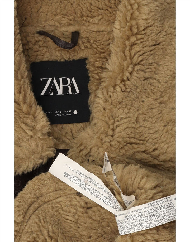 Zara Womens Faux Shearling Flight Aviator Jacket UK 16 Large Marron