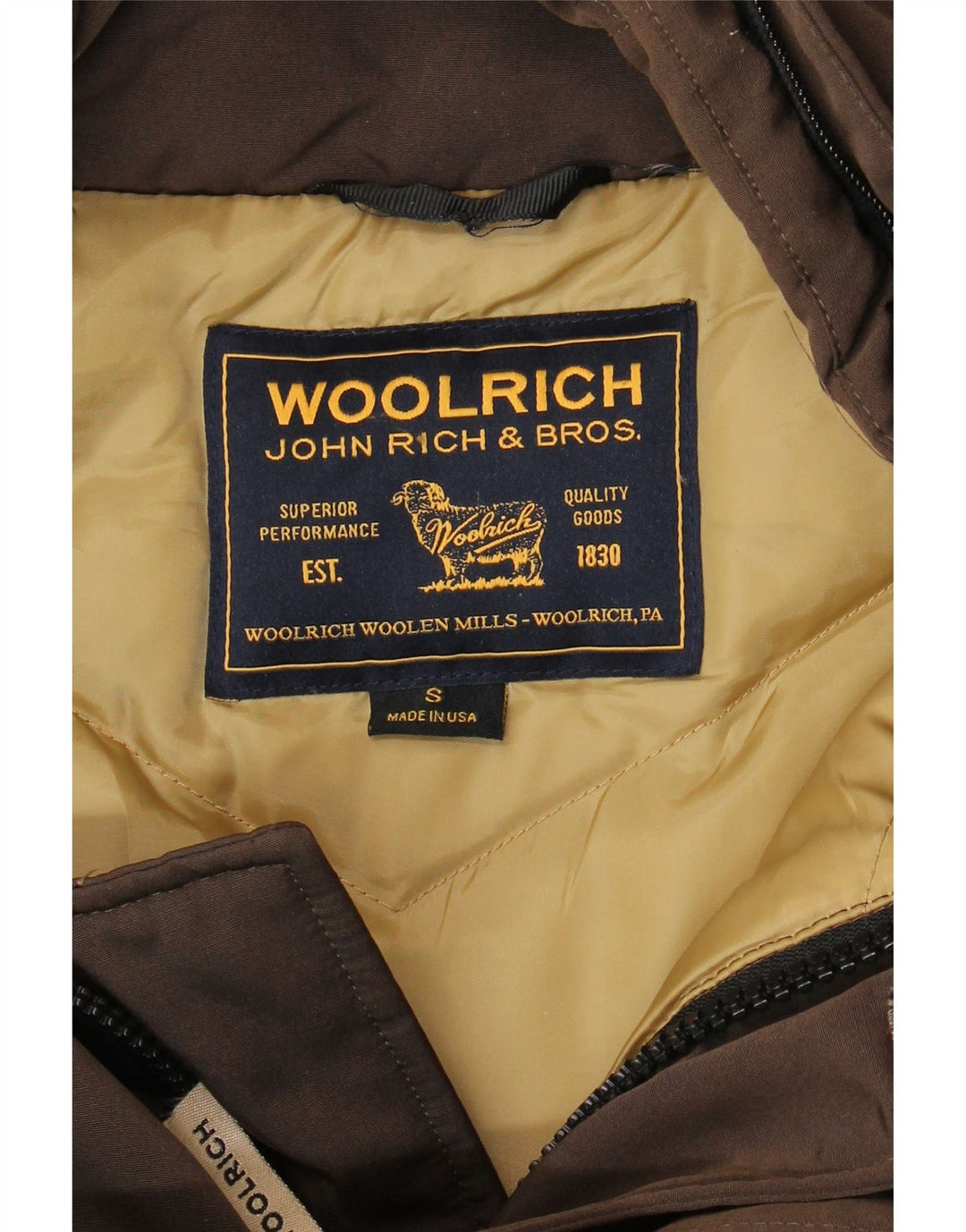 Woolrich Veste matelassée à capuche pour homme UK 36 Small Marron