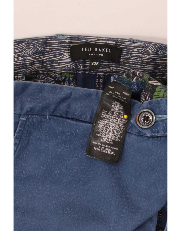 Ted Baker Short Chino Homme W32 Coton Géométrique Bleu Moyen