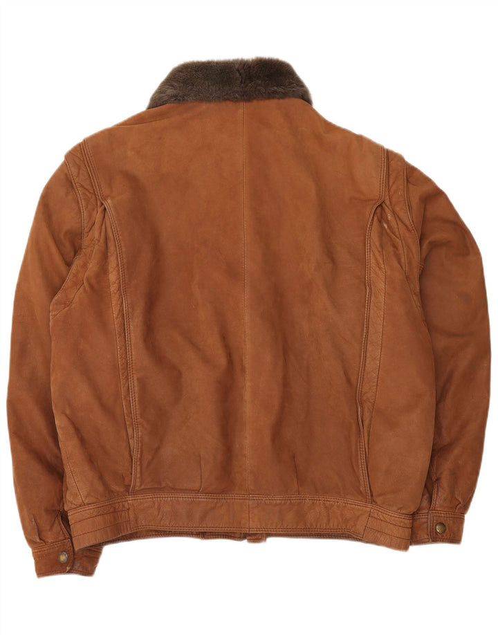 VINTAGE Veste en cuir homme IT 52 XL Marron Colourblock