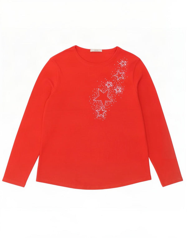 Marks & Spencer Haut graphique à manches longues pour femme UK 16 Grand coton rouge