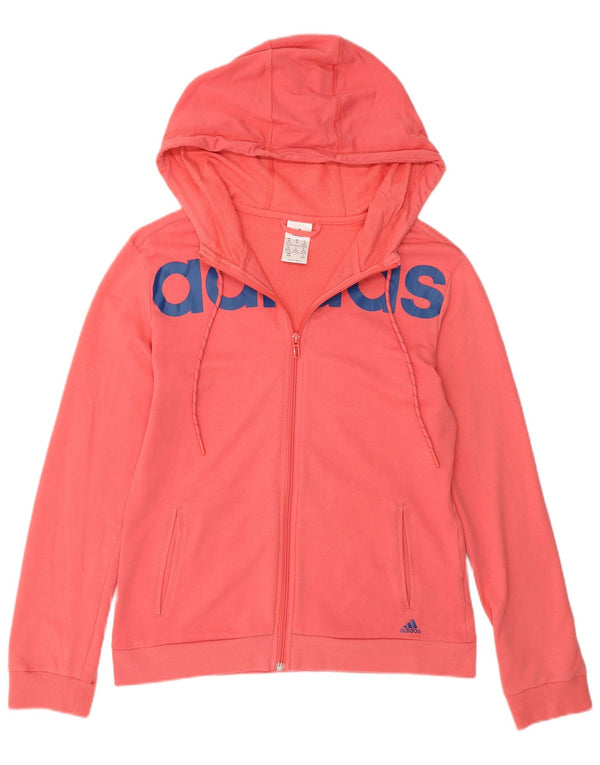 Adidas Pull à capuche zippé graphique pour femme UK 12/14 Coton rose moyen