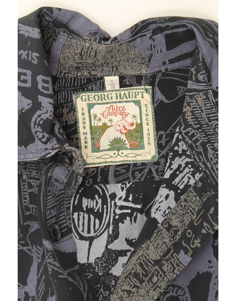 GEORGE HAUPT Mens Graphic Shirt Size 38 Small Navy Blue Viscose Vintage George Haupt and Second-Hand George Haupt from Messina Hembry 